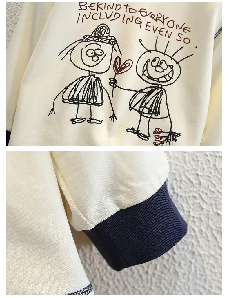 Boys Long Sleeve Cartoon T-Shirt Cream Black Round Neck — feature 12