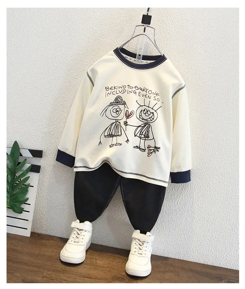 Boys Long Sleeve Cartoon T-Shirt Cream Black Round Neck — feature 6