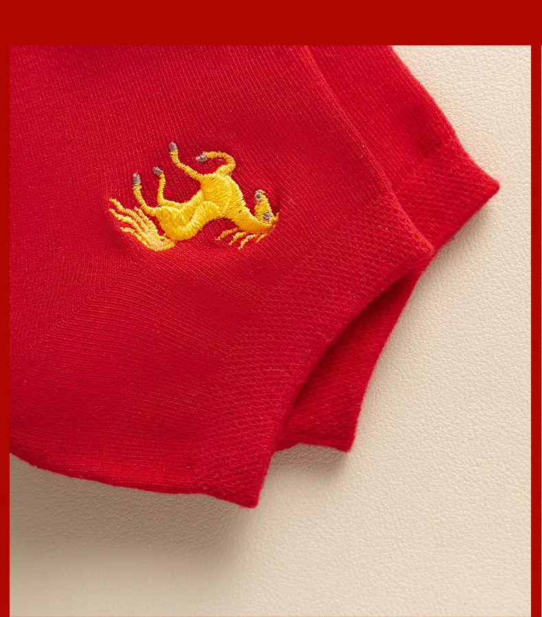 Red Socks for Couples in Their Zodiac Year, Red Ankle Socks, Short Socks, Cartoon Socks, Cotton Socks for the Year of the Horse, Thin New Year Socks — feature 15
