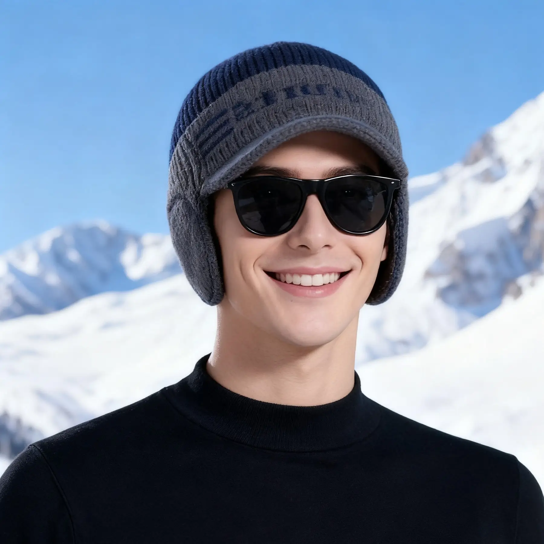 Winter Men's Knitted Wool Ear Bag with Beanie - Image 8
