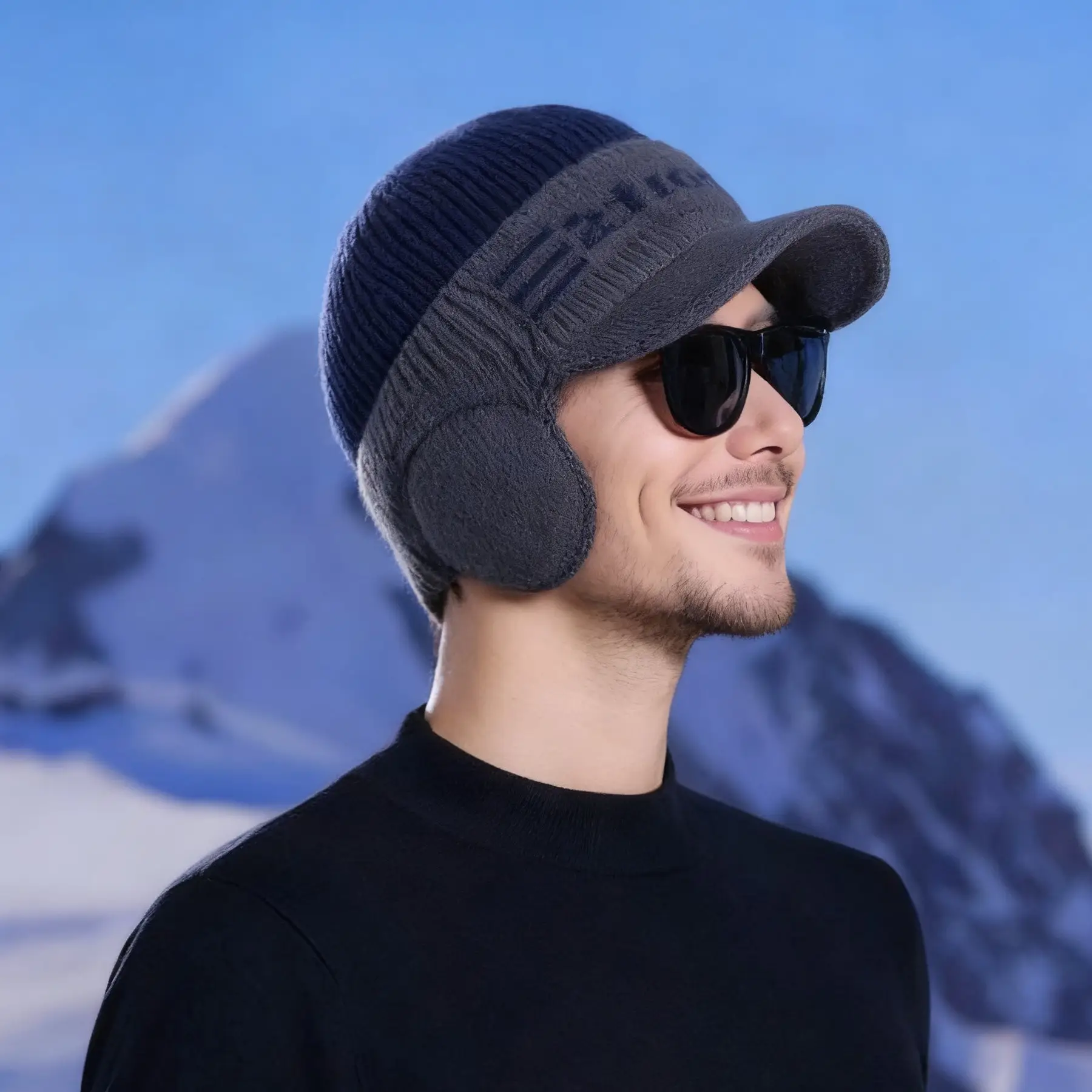 Winter Men's Knitted Wool Ear Bag with Beanie — feature 10