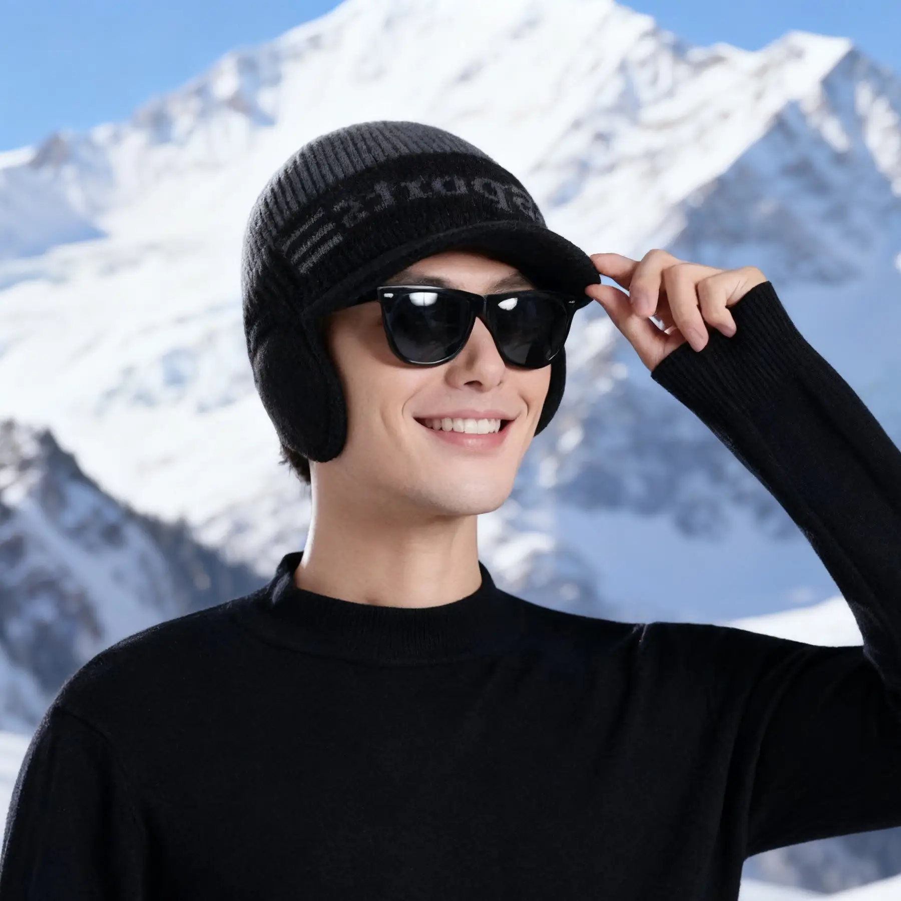 Winter Men's Knitted Wool Ear Bag with Beanie — feature 11