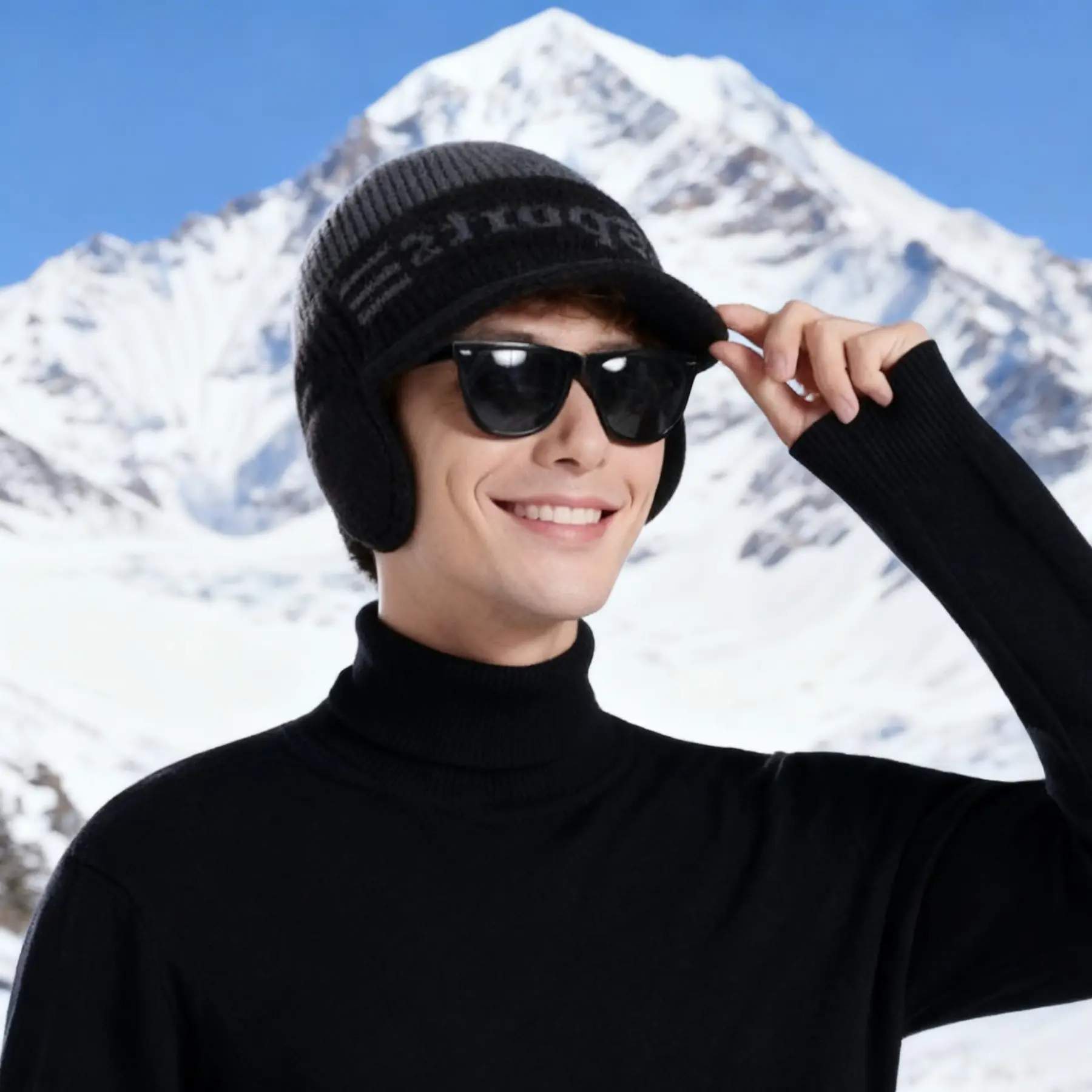 Winter Men's Knitted Wool Ear Bag with Beanie — feature 13