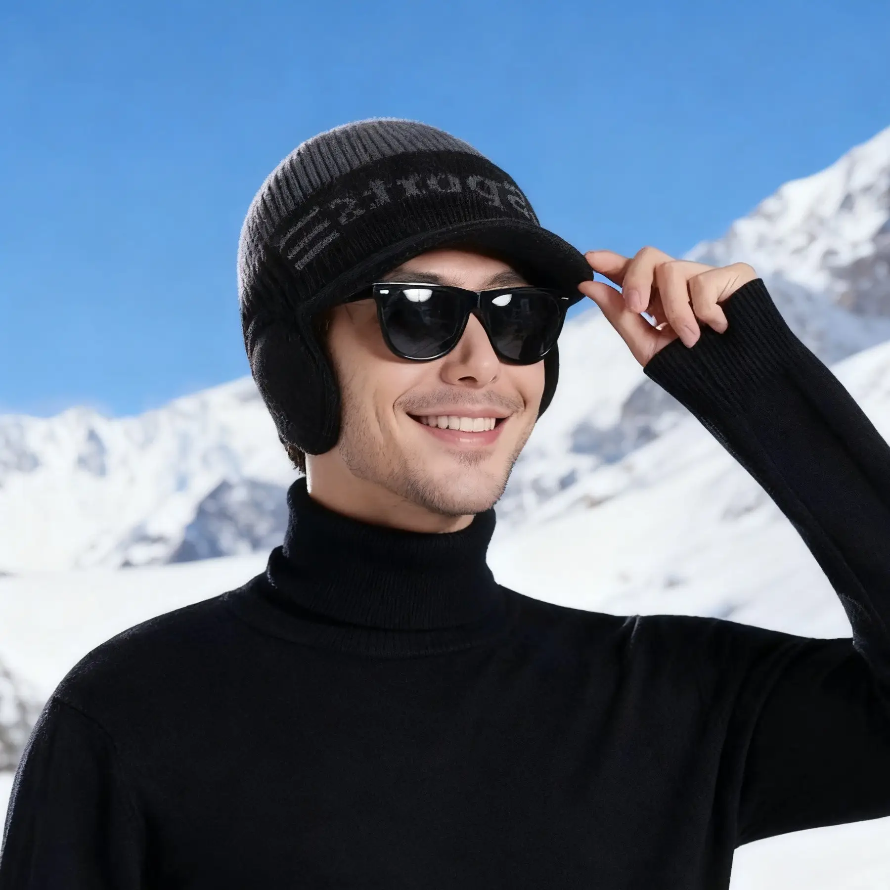 Winter Men's Knitted Wool Ear Bag with Beanie — feature 16