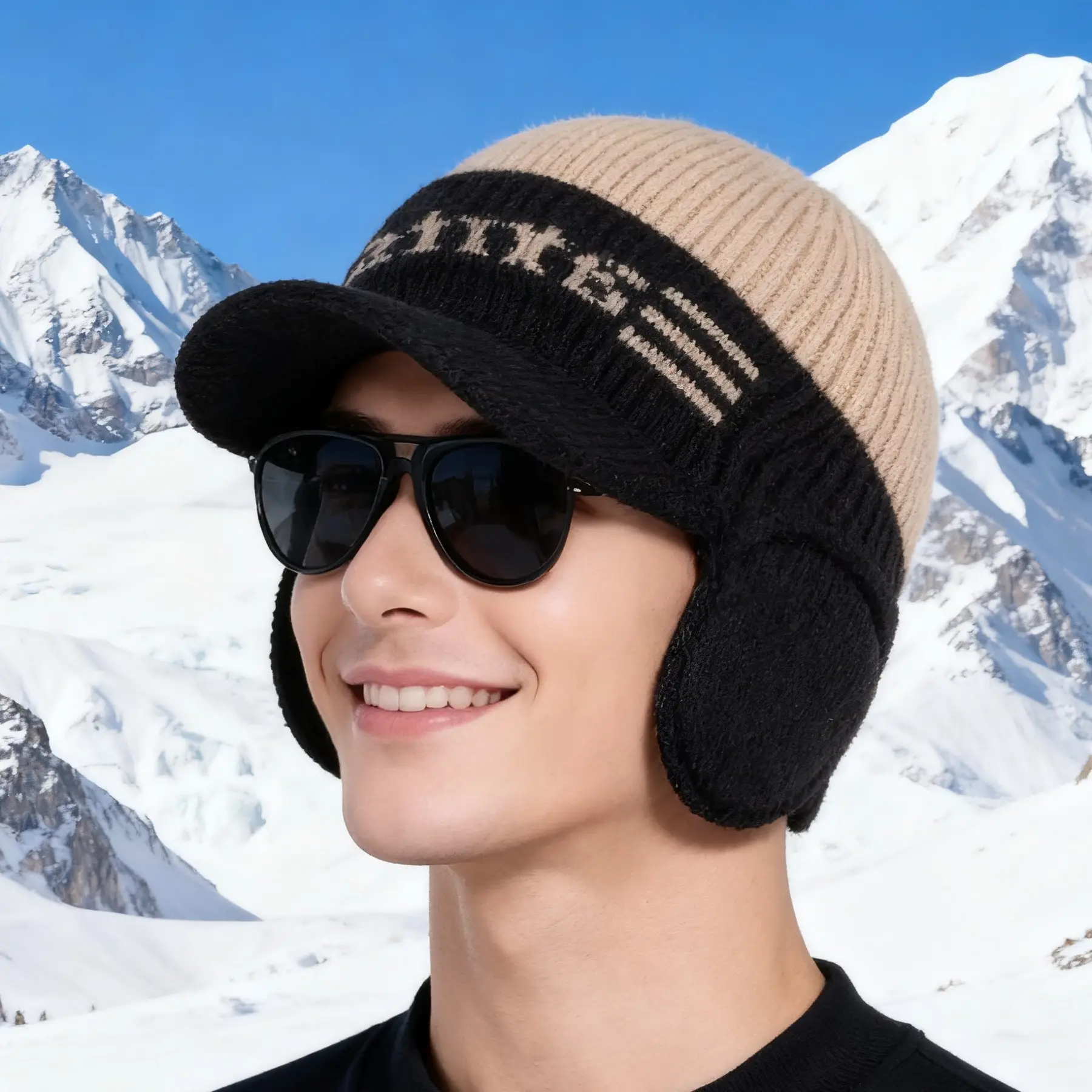 Winter Men's Knitted Wool Ear Bag with Beanie — feature 4