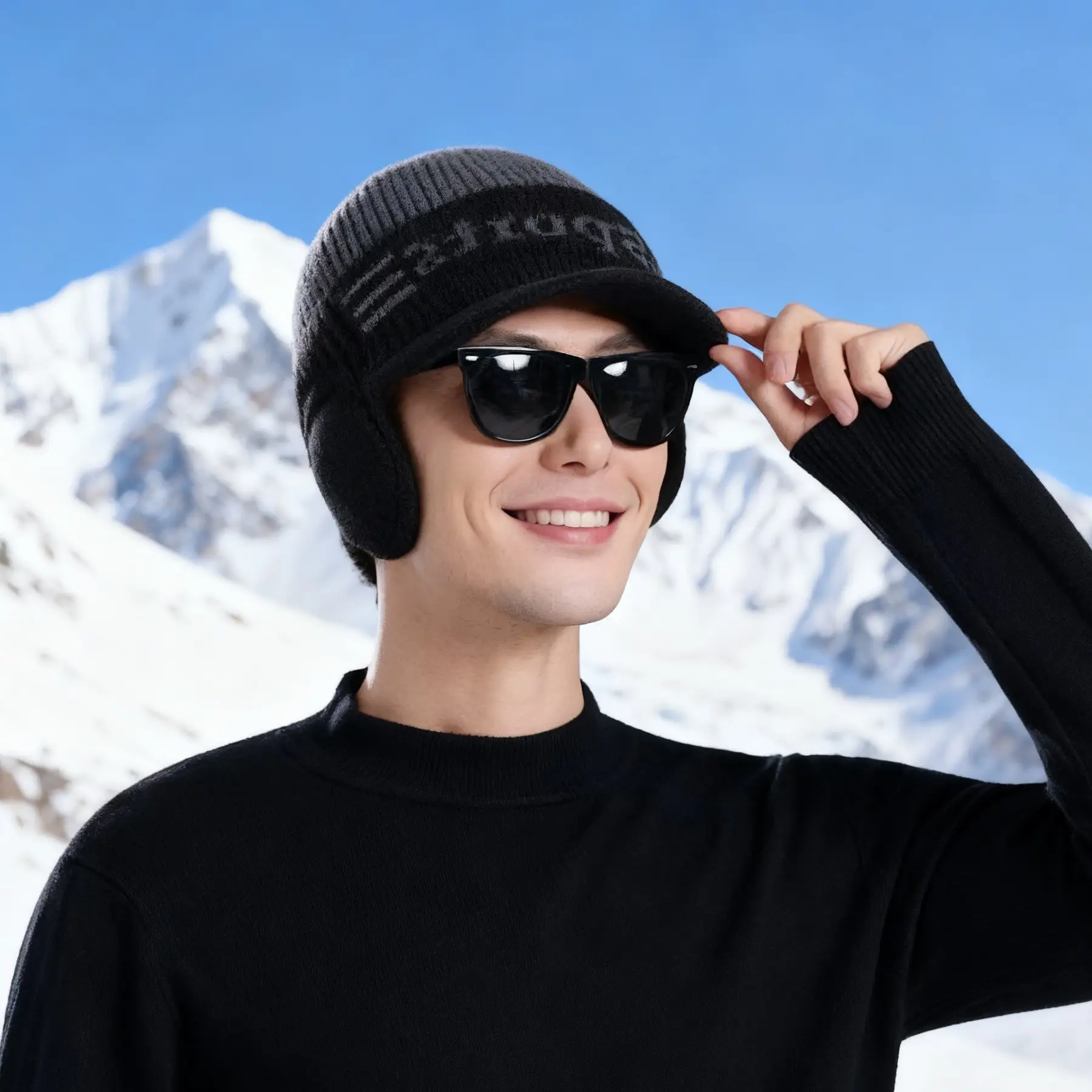 Winter Men's Knitted Wool Ear Bag with Beanie — feature 5