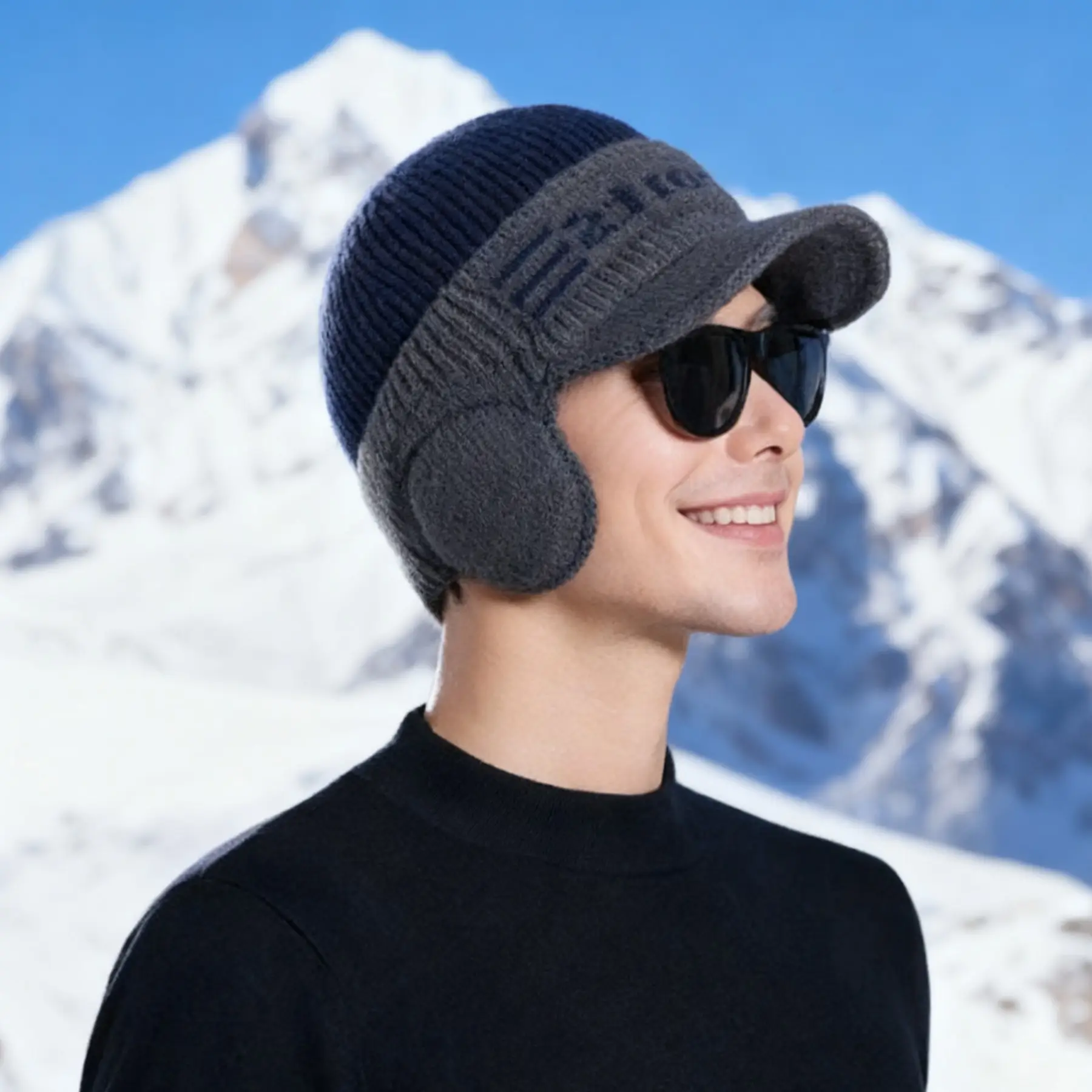Winter Men's Knitted Wool Ear Bag with Beanie — feature 6