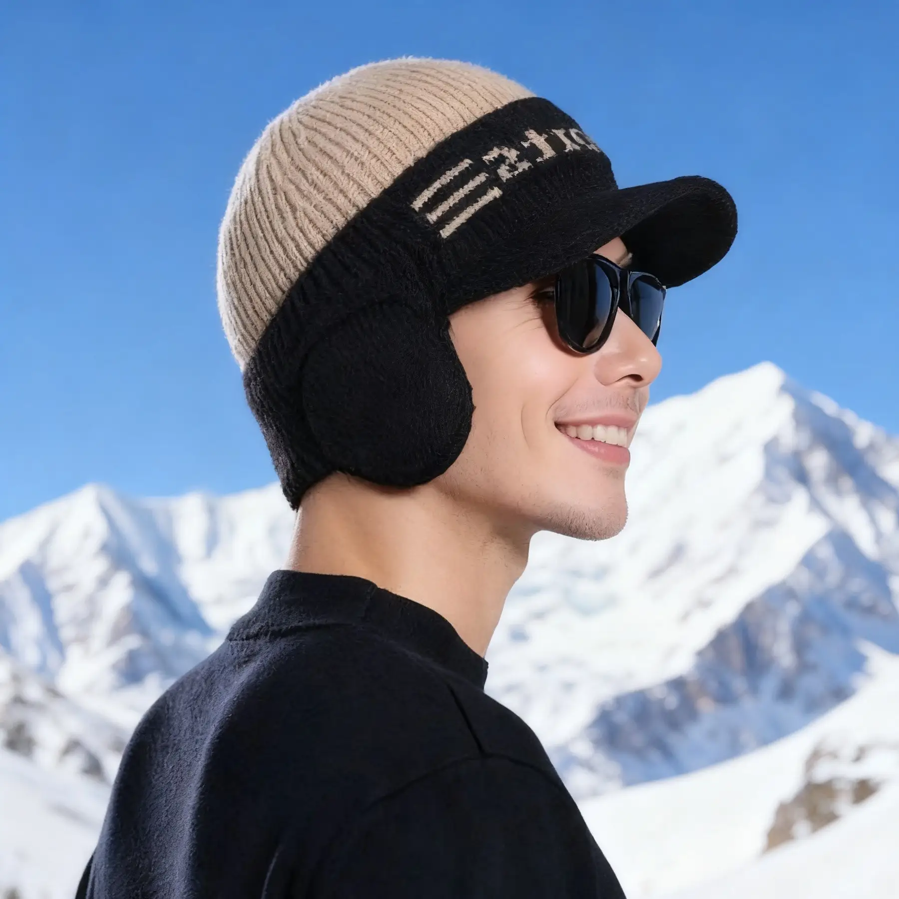 Winter Men's Knitted Wool Ear Bag with Beanie — feature 9