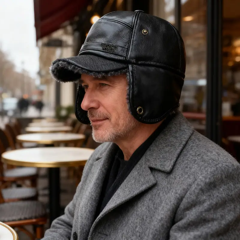 Winter Warm Leather Peaked Cap for Men & Elderly - Image 6