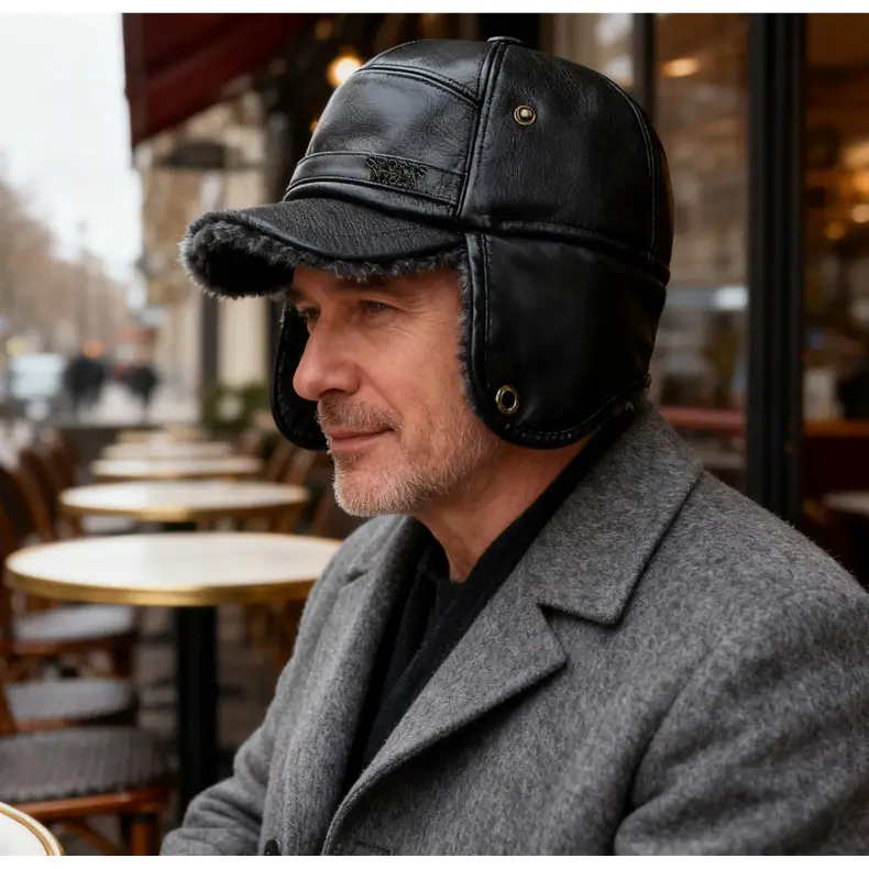 Winter Warm Leather Peaked Cap for Men & Elderly — feature 16