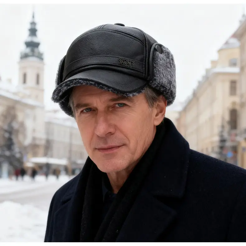 Winter Warm Leather Peaked Cap for Men & Elderly — feature 17
