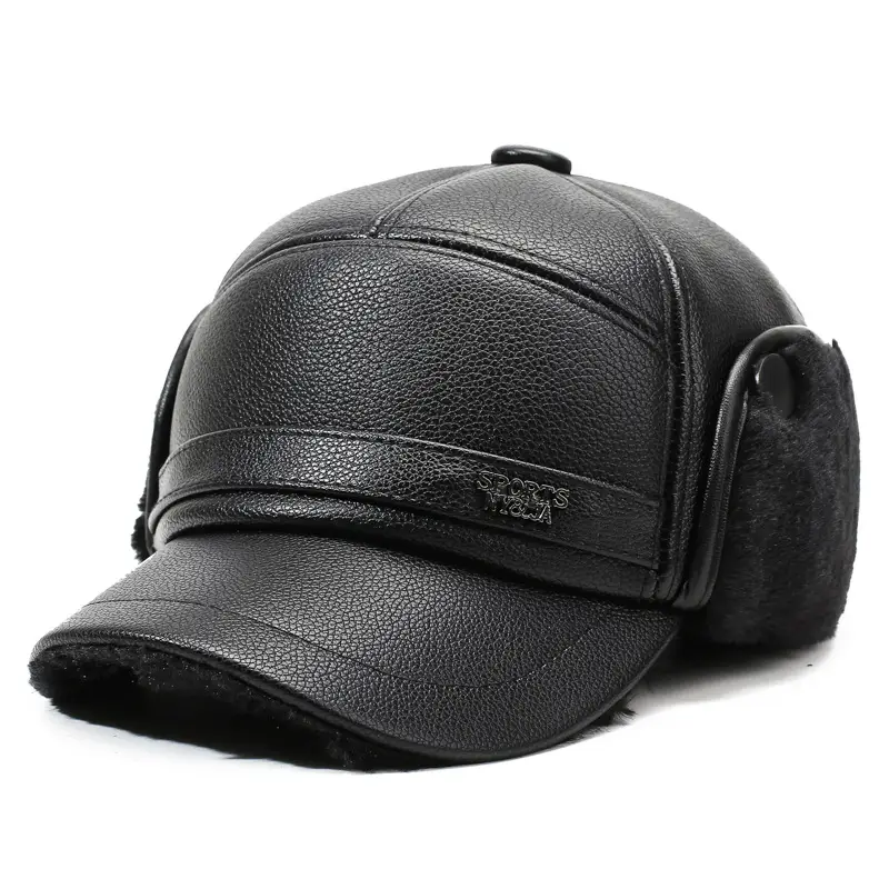 Winter Warm Leather Peaked Cap for Men & Elderly - Image 2