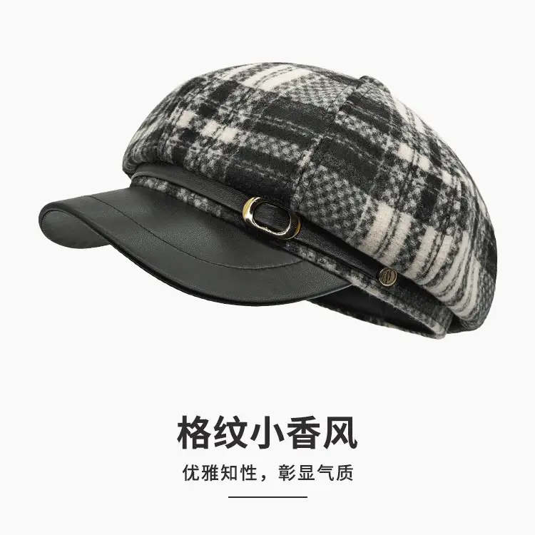 Tweed Plaid Beret Hat for Women British Style - Image 7