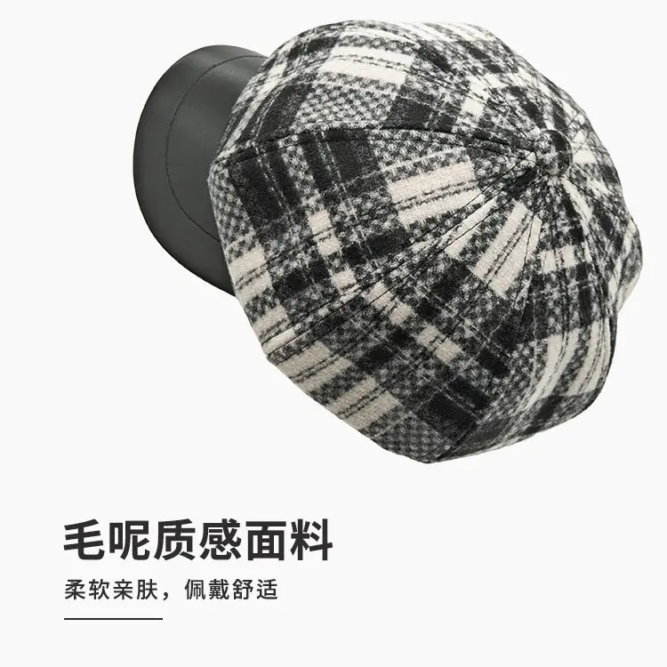 Tweed Plaid Beret Hat for Women British Style - Image 8
