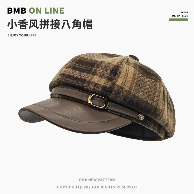 Tweed Plaid Beret Hat for Women British Style - Image 4