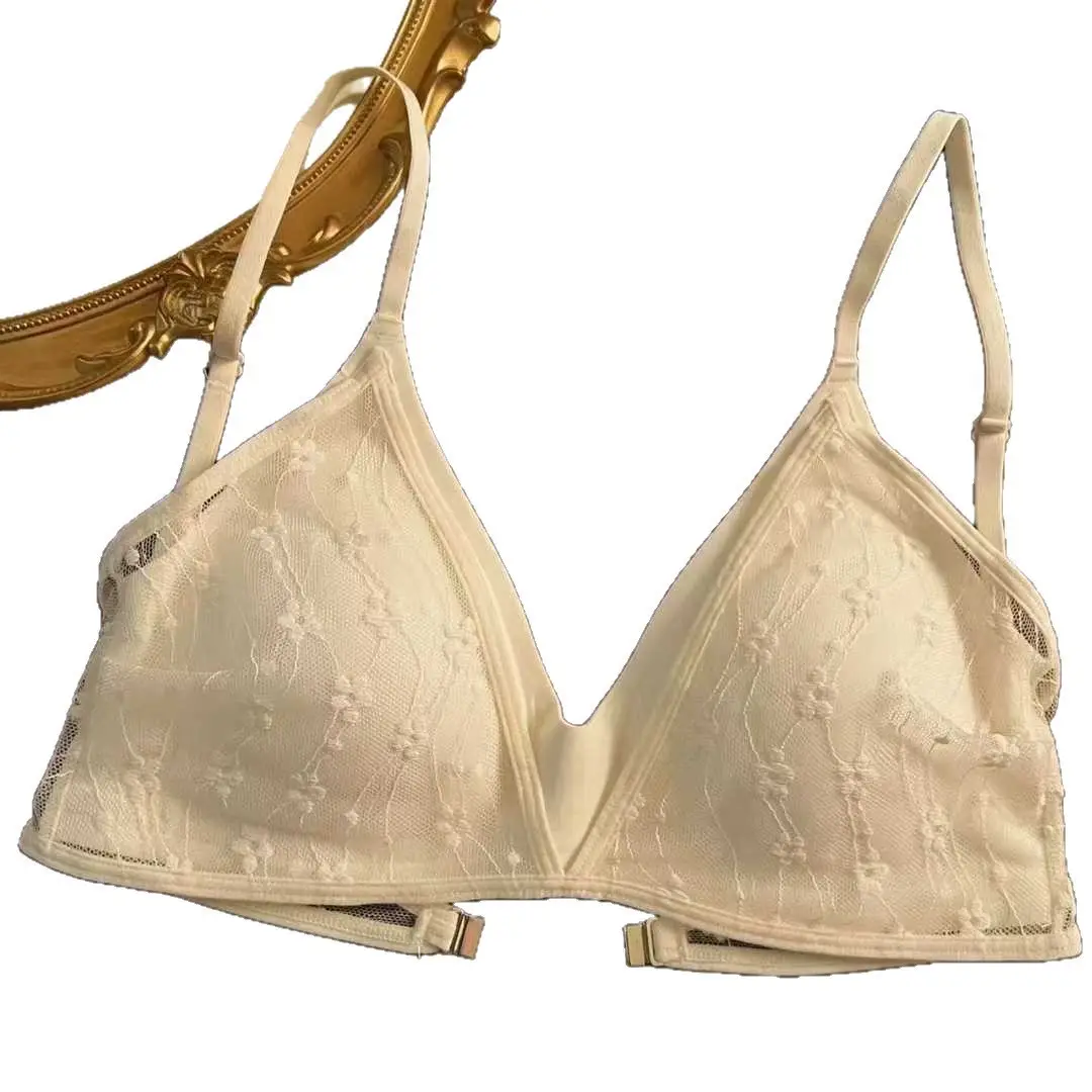 French Lace Large U-Shaped Seamless Bra for Women, Thin and Comfortable, Small Chest Push-Up Triangle Cup Wireless Bra