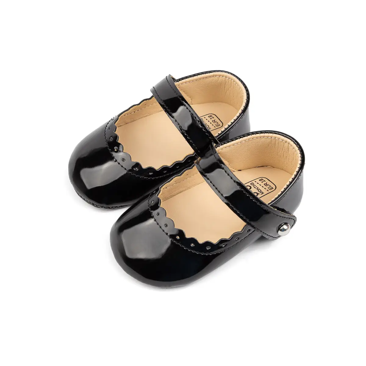 Black Glossy Baby Shoes for 0-1 Year Old