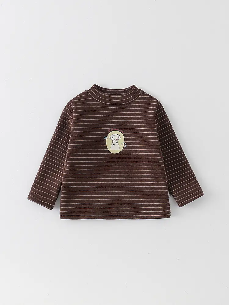 Baby Boy Velvet Striped Long Sleeve T-Shirt Brown - Image 4