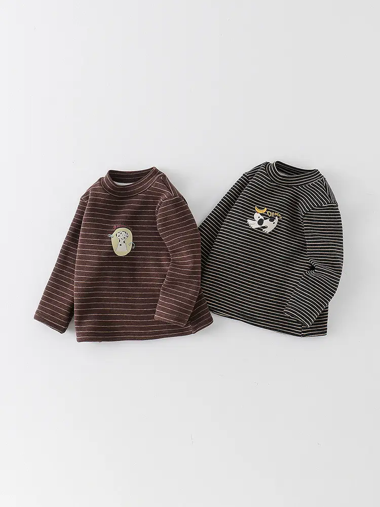 Baby Boy Velvet Striped Long Sleeve T-Shirt Brown - Image 6