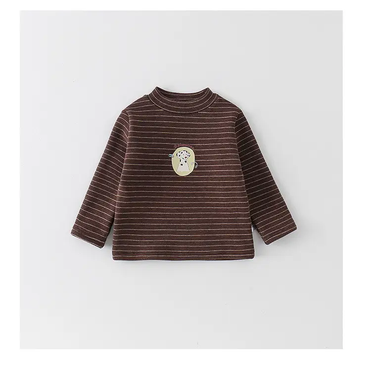 Baby Boy Velvet Striped Long Sleeve T-Shirt Brown — feature 14