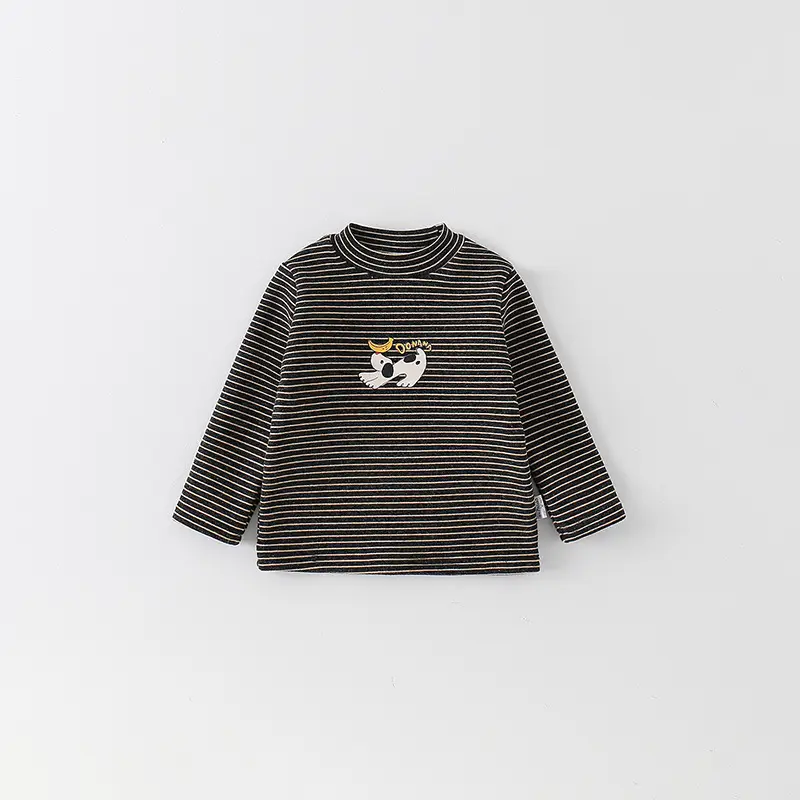 Baby Boy Velvet Striped Long Sleeve T-Shirt Brown - Image 2