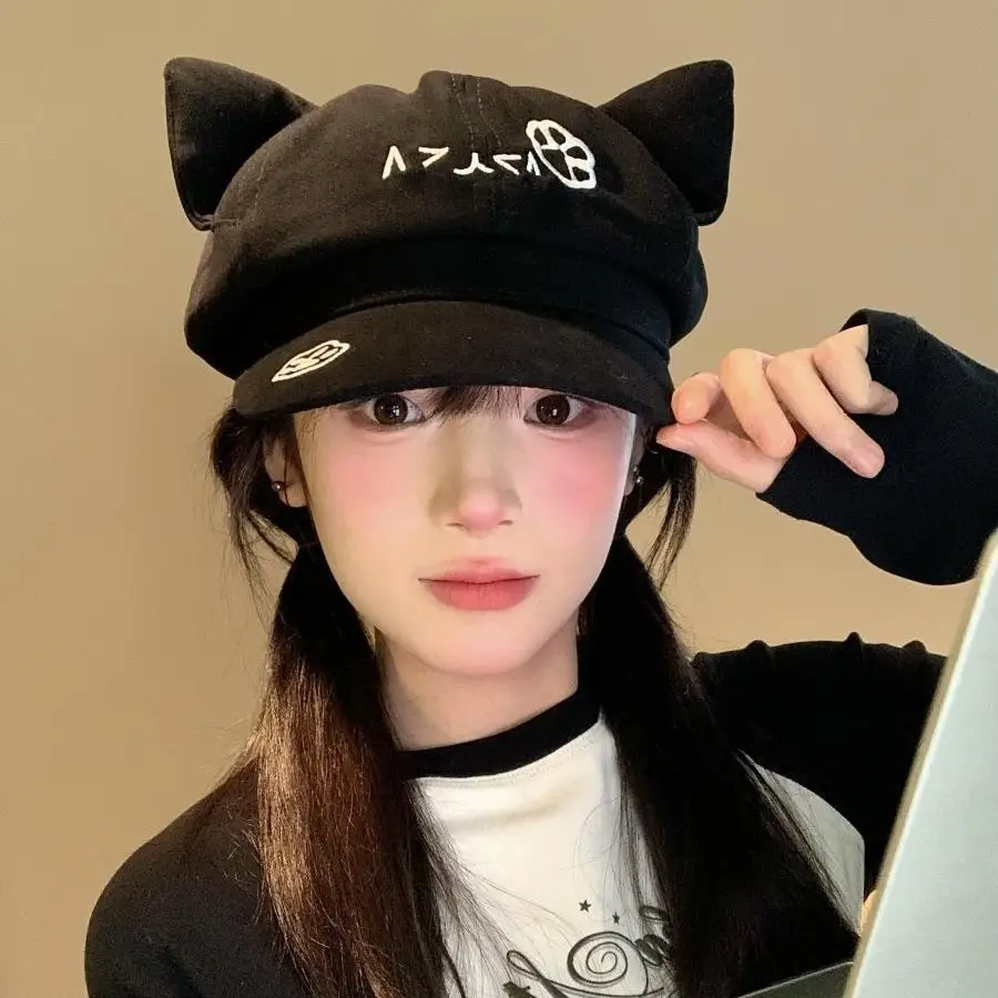 Black Cat Ear Cap for Women Anime Y2K Subculture