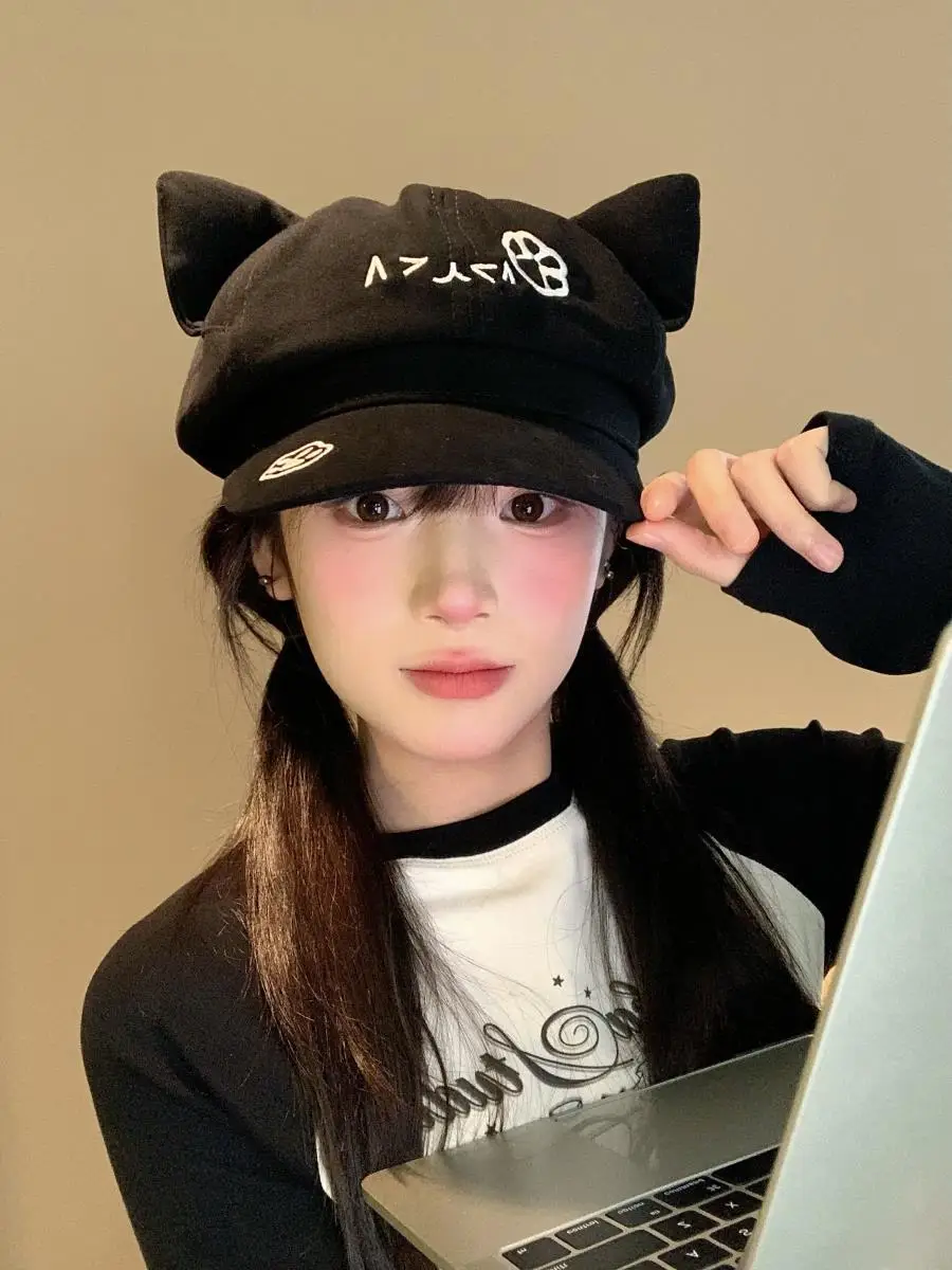 Black Cat Ear Cap for Women Anime Y2K Subculture — feature 2