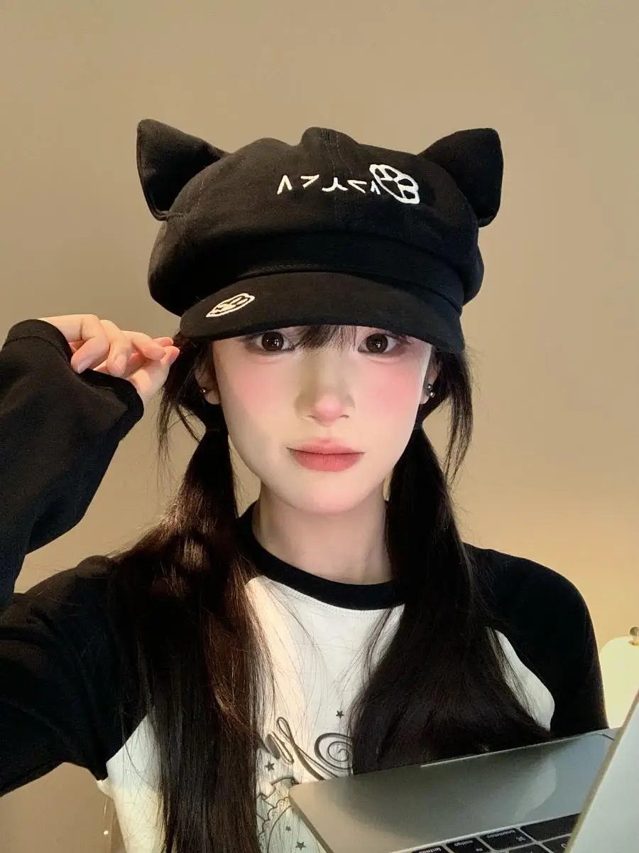 Black Cat Ear Cap for Women Anime Y2K Subculture — feature 4