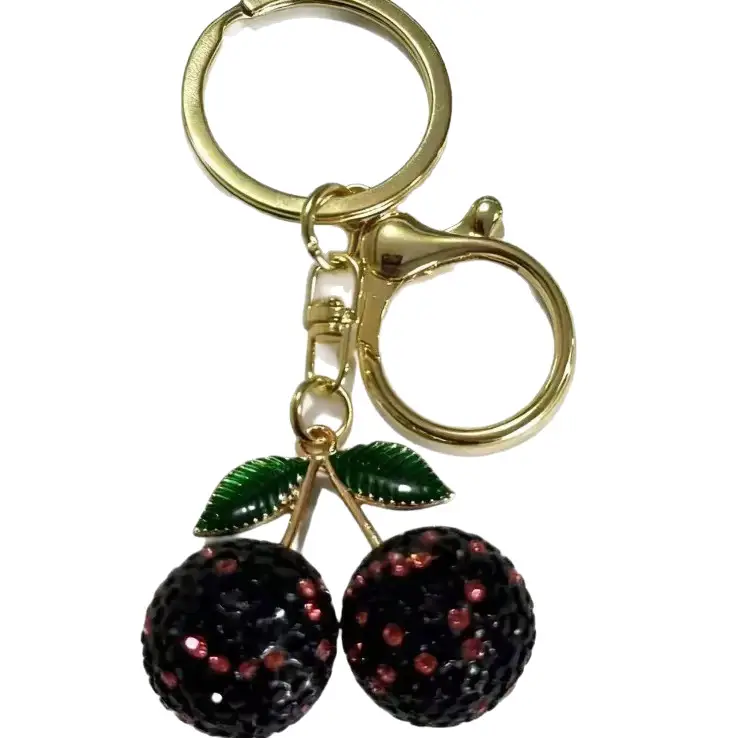 Pink Cherry Keychain with Diamonds & Leaf Design - Image 18