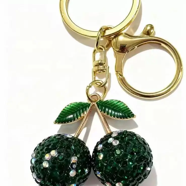 Pink Cherry Keychain with Diamonds & Leaf Design - Image 12