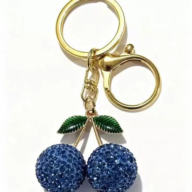 Pink Cherry Keychain with Diamonds & Leaf Design - Image 5