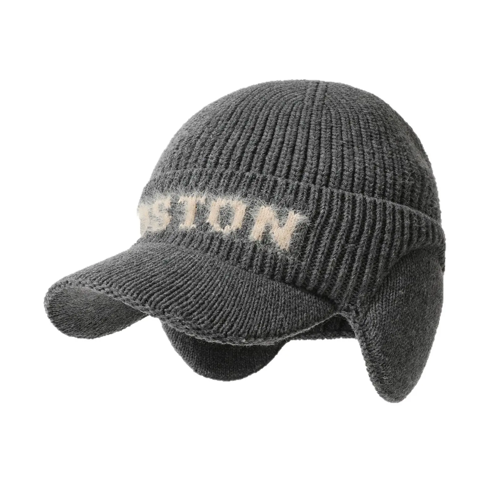 Winter Men Wool Letter Hat Duckbill Cap Brown Black Grey - Image 9