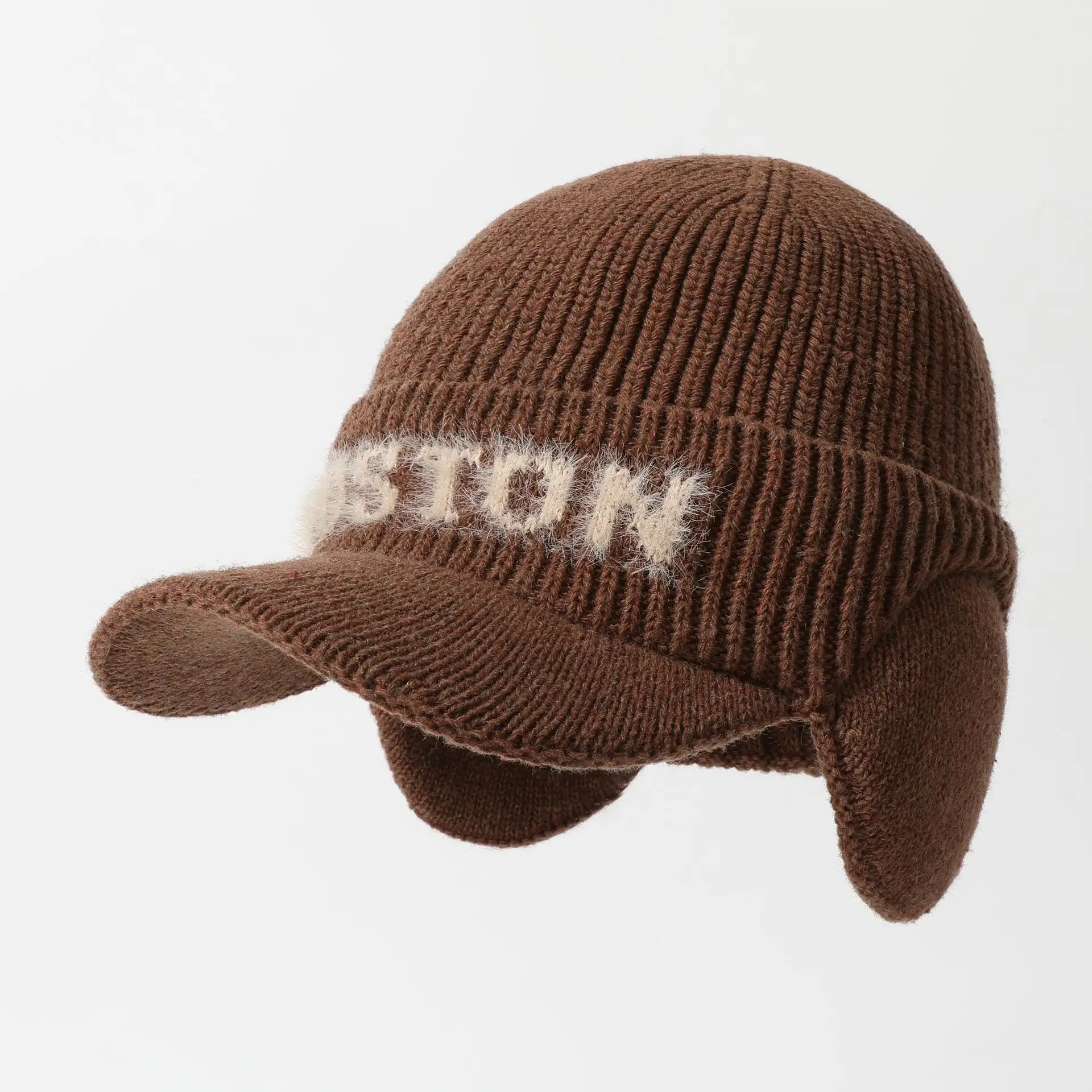 Winter Men Wool Letter Hat Duckbill Cap Brown Black Grey — feature 1