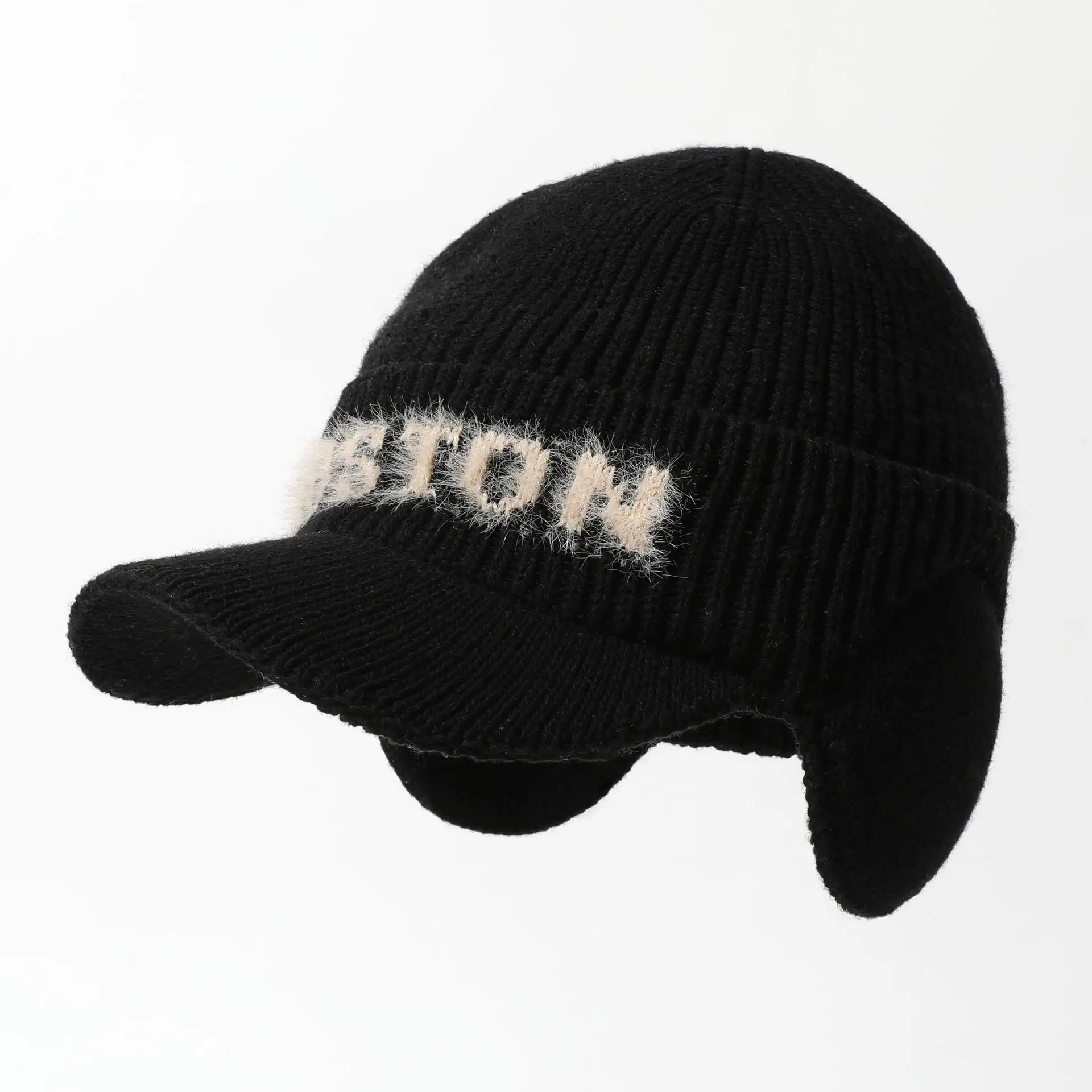 Winter Men Wool Letter Hat Duckbill Cap Brown Black Grey — feature 6