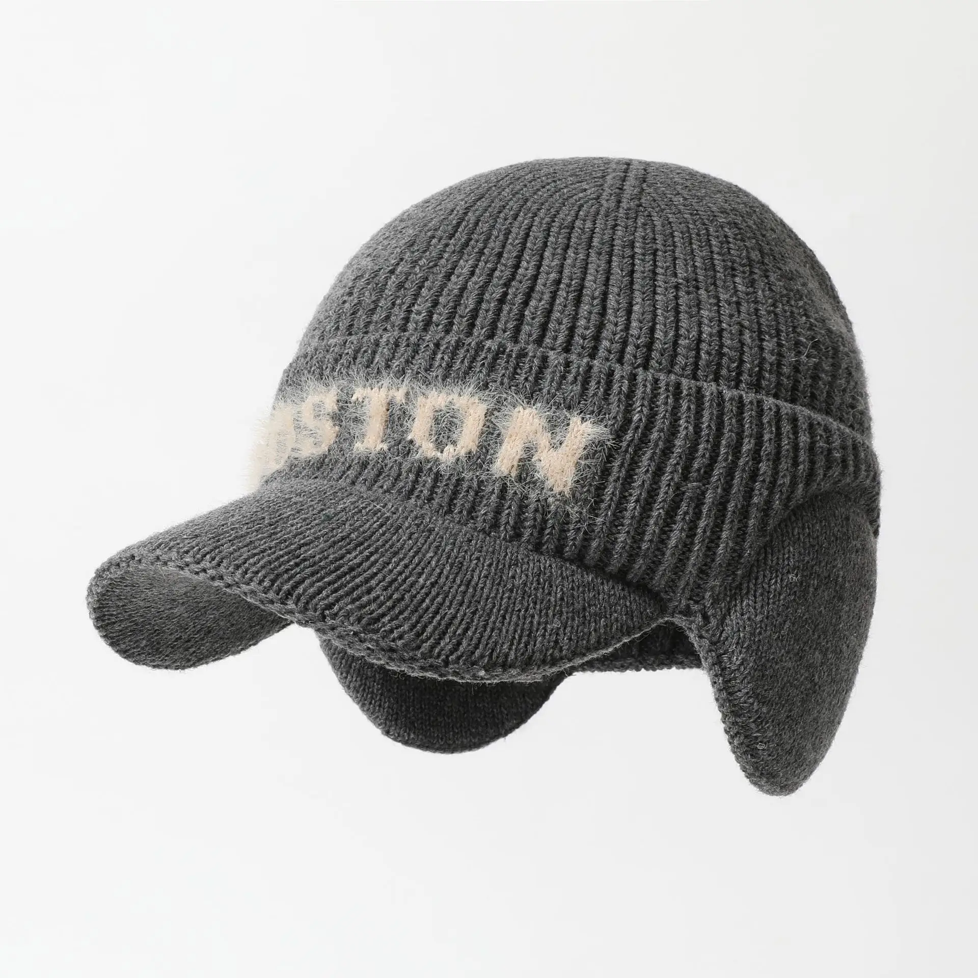 Winter Men Wool Letter Hat Duckbill Cap Brown Black Grey - Image 2