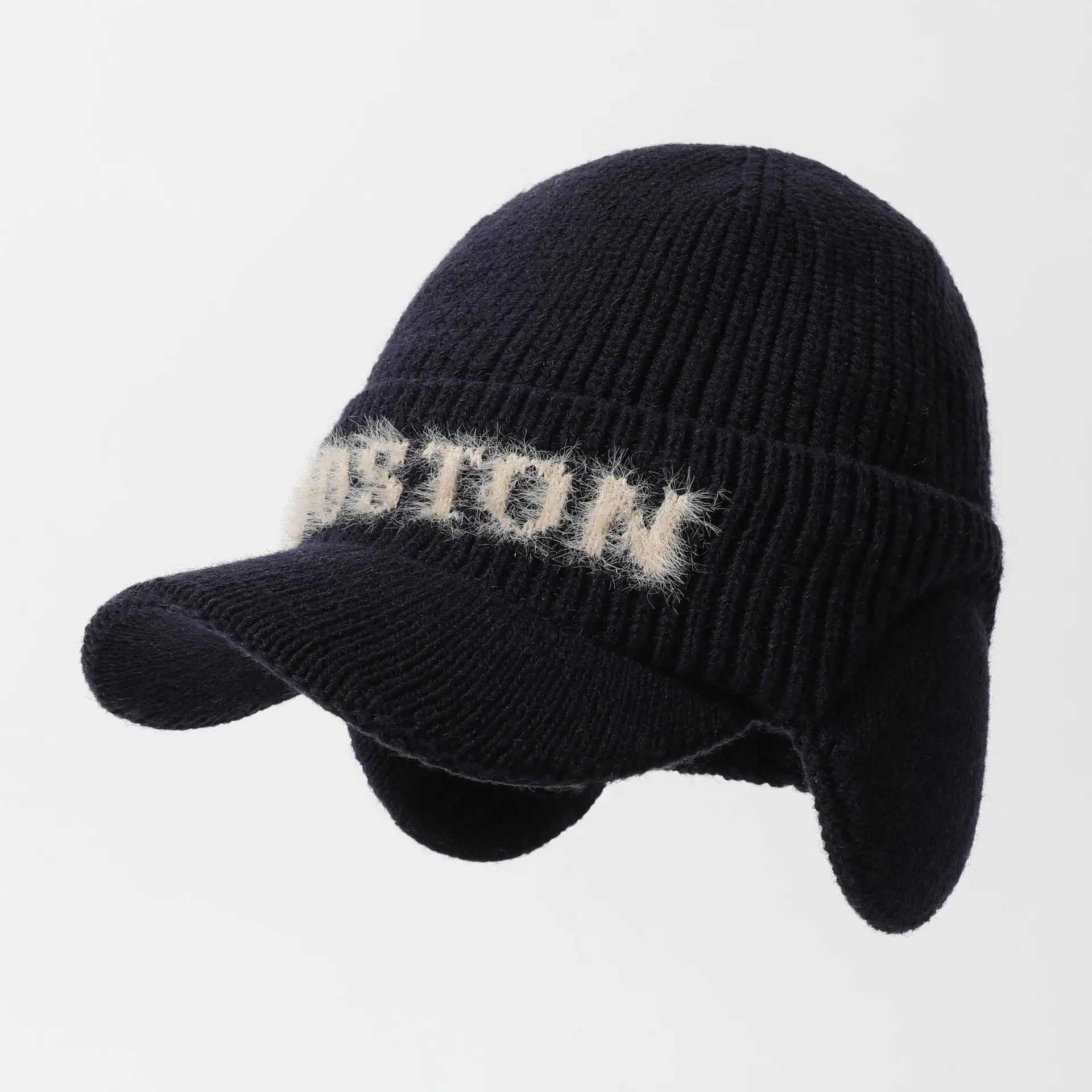 Winter Men Wool Letter Hat Duckbill Cap Brown Black Grey - Image 3