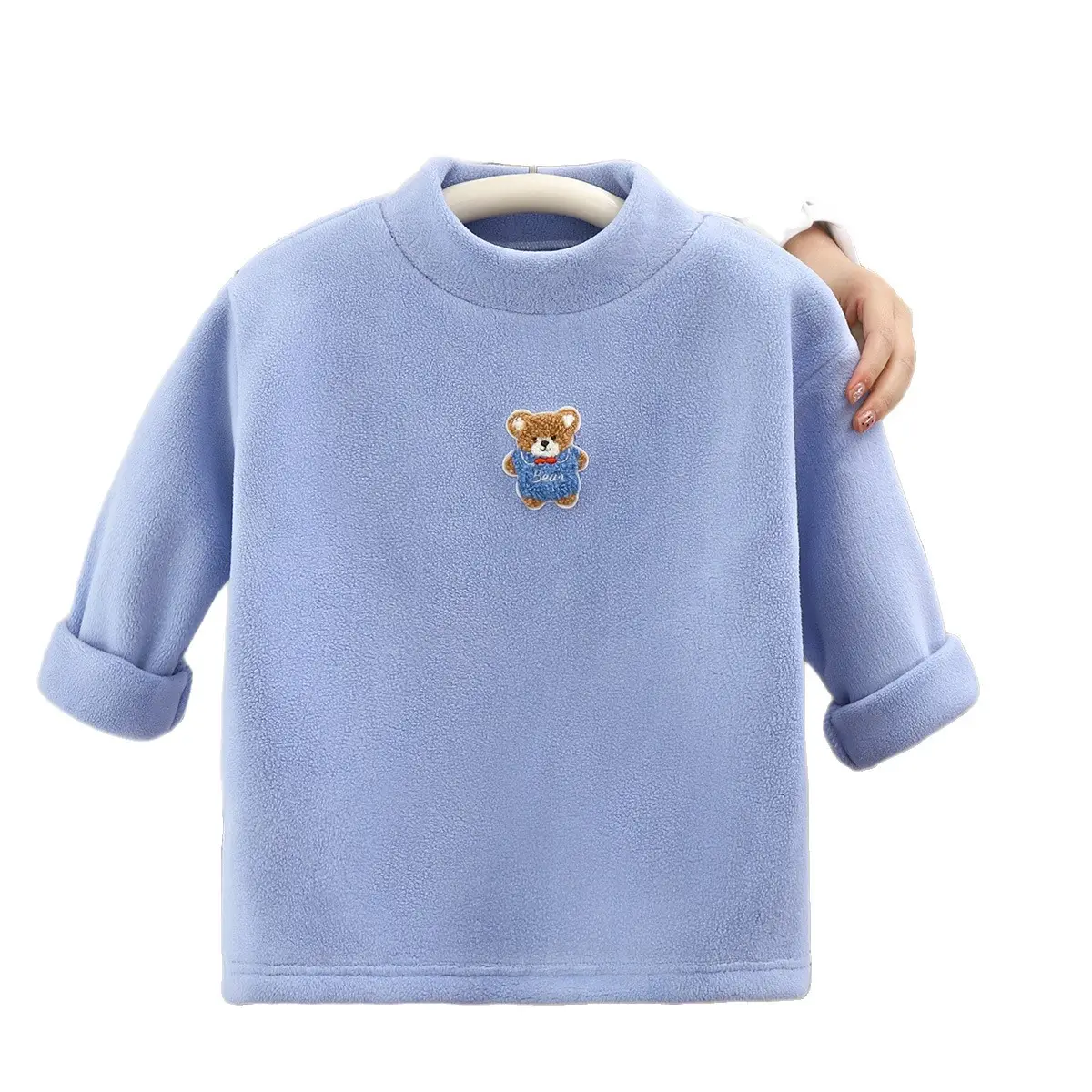 Blue Fleece Lined Warm T-Shirt for Boys Girls