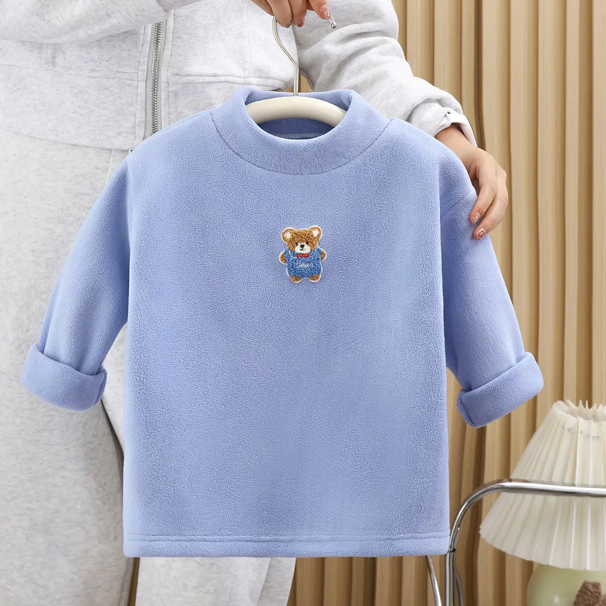 Blue Fleece Lined Warm T-Shirt for Boys Girls — feature 5