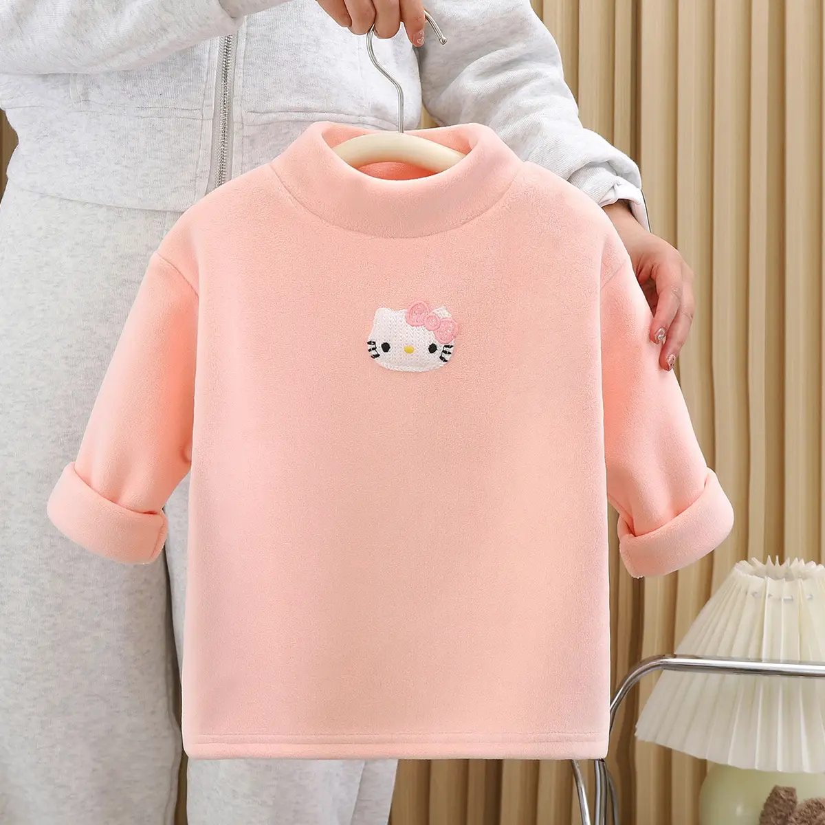 Blue Fleece Lined Warm T-Shirt for Boys Girls