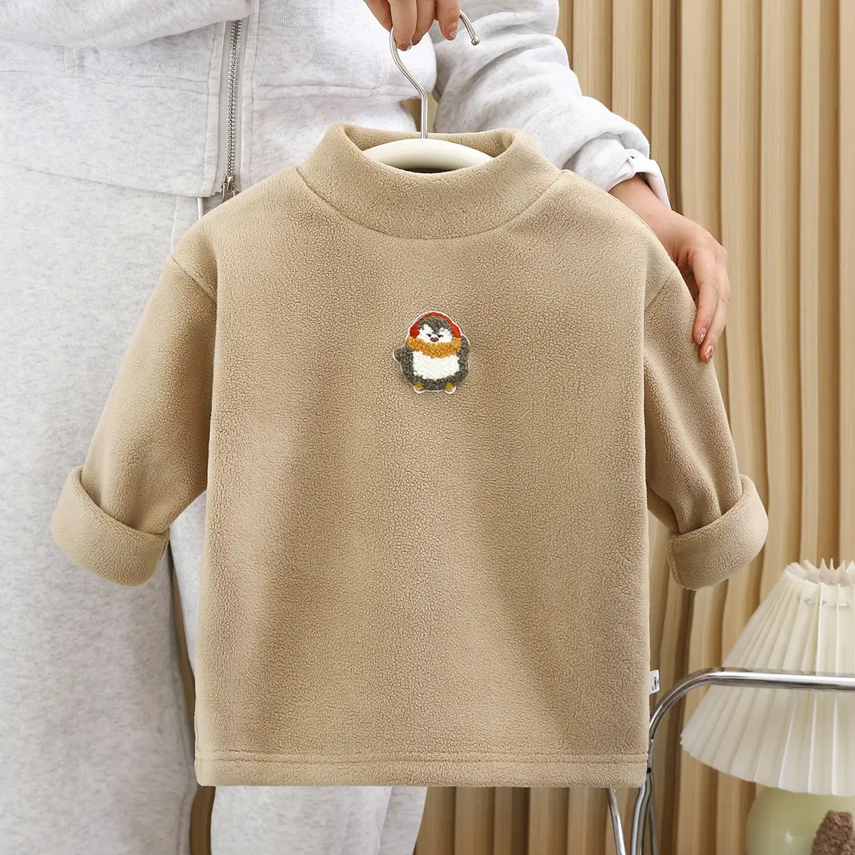 Blue Fleece Lined Warm T-Shirt for Boys Girls