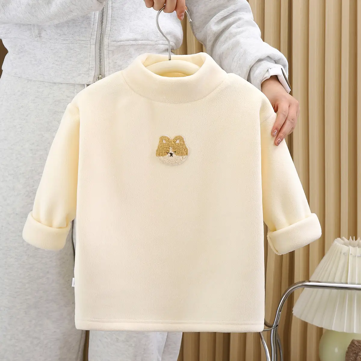 Blue Fleece Lined Warm T-Shirt for Boys Girls