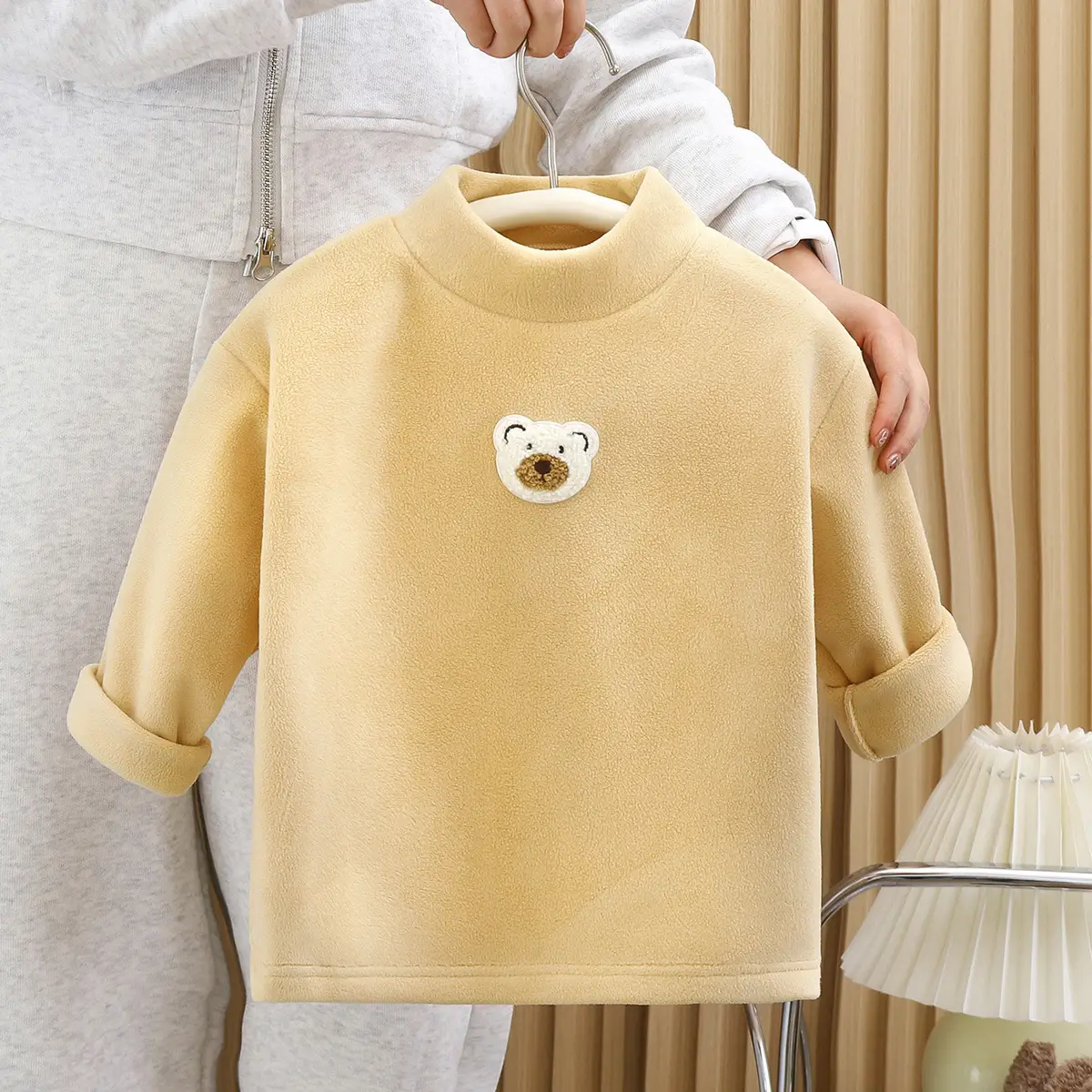 Blue Fleece Lined Warm T-Shirt for Boys Girls