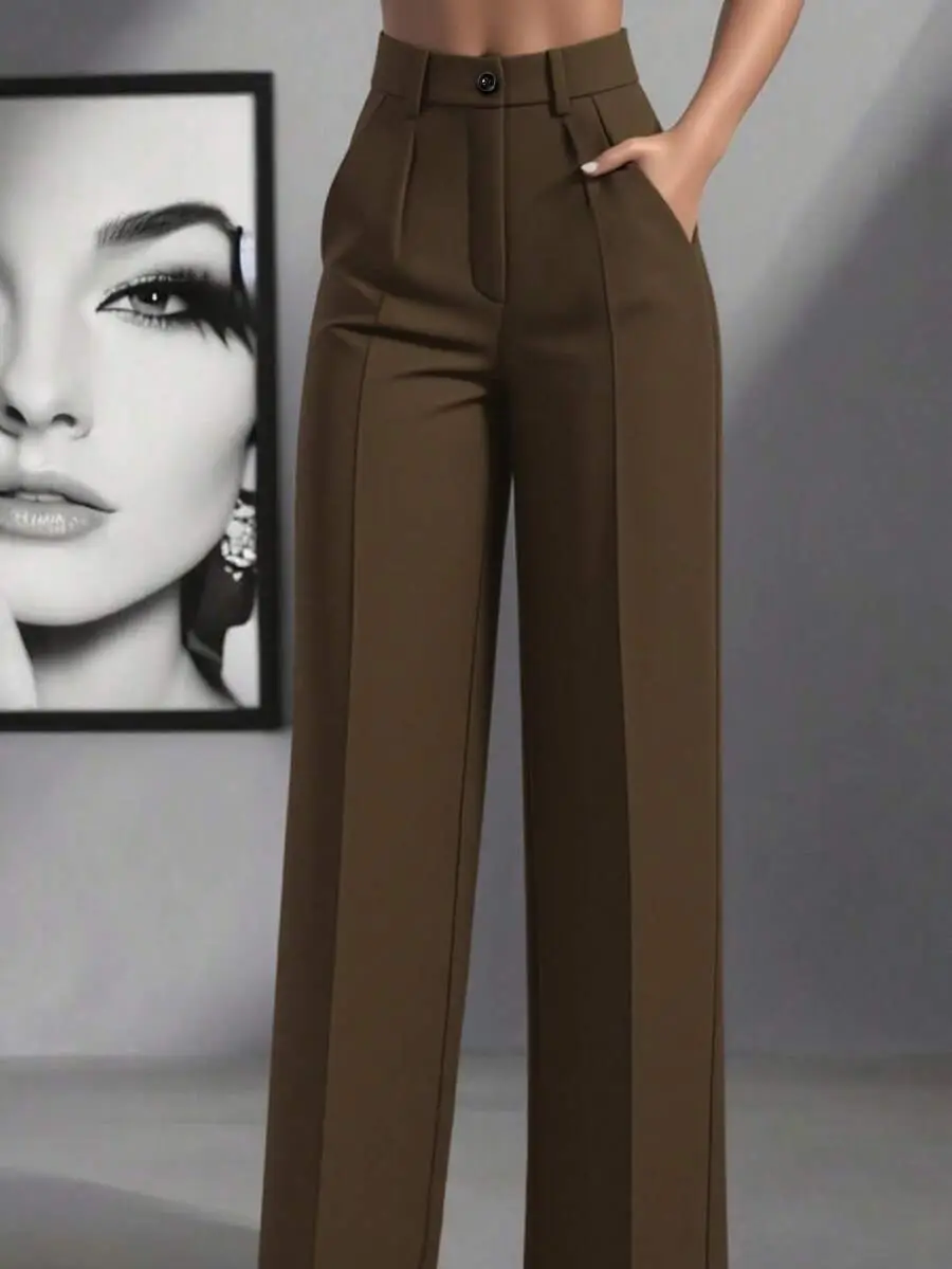 2025 Women High-Waisted Brown Pants Casual Fit - Image 4