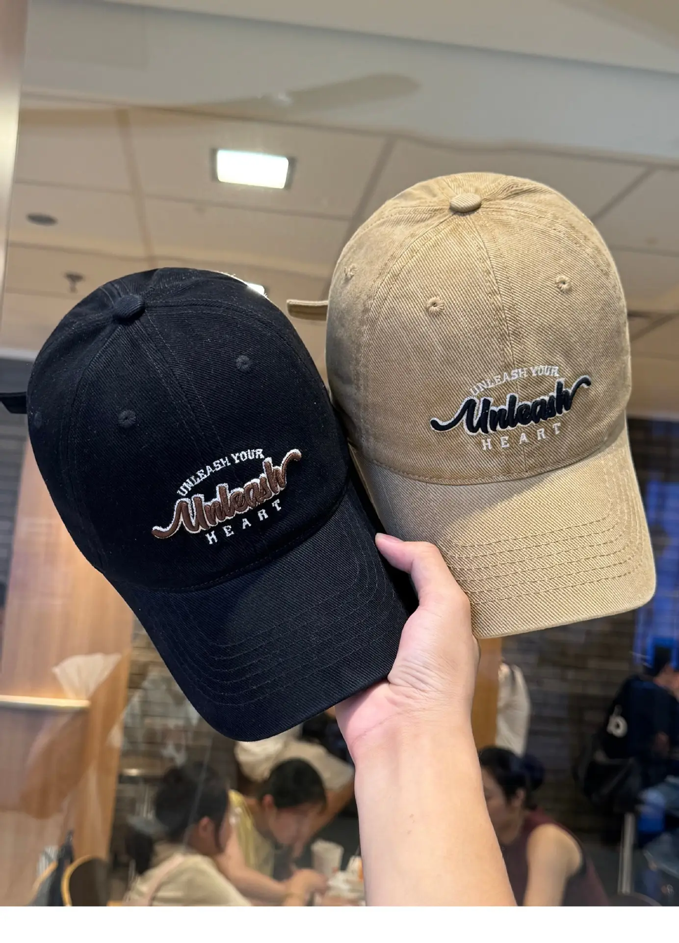 Women Letter Embroidered Baseball Cap Beige Wide Bristle — feature 10