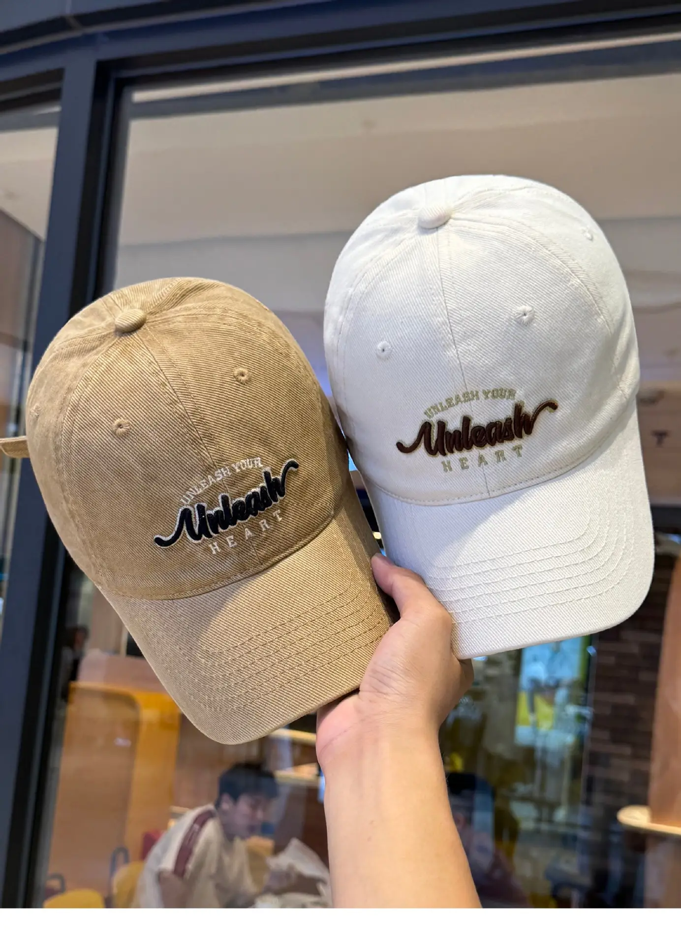 Women Letter Embroidered Baseball Cap Beige Wide Bristle — feature 9