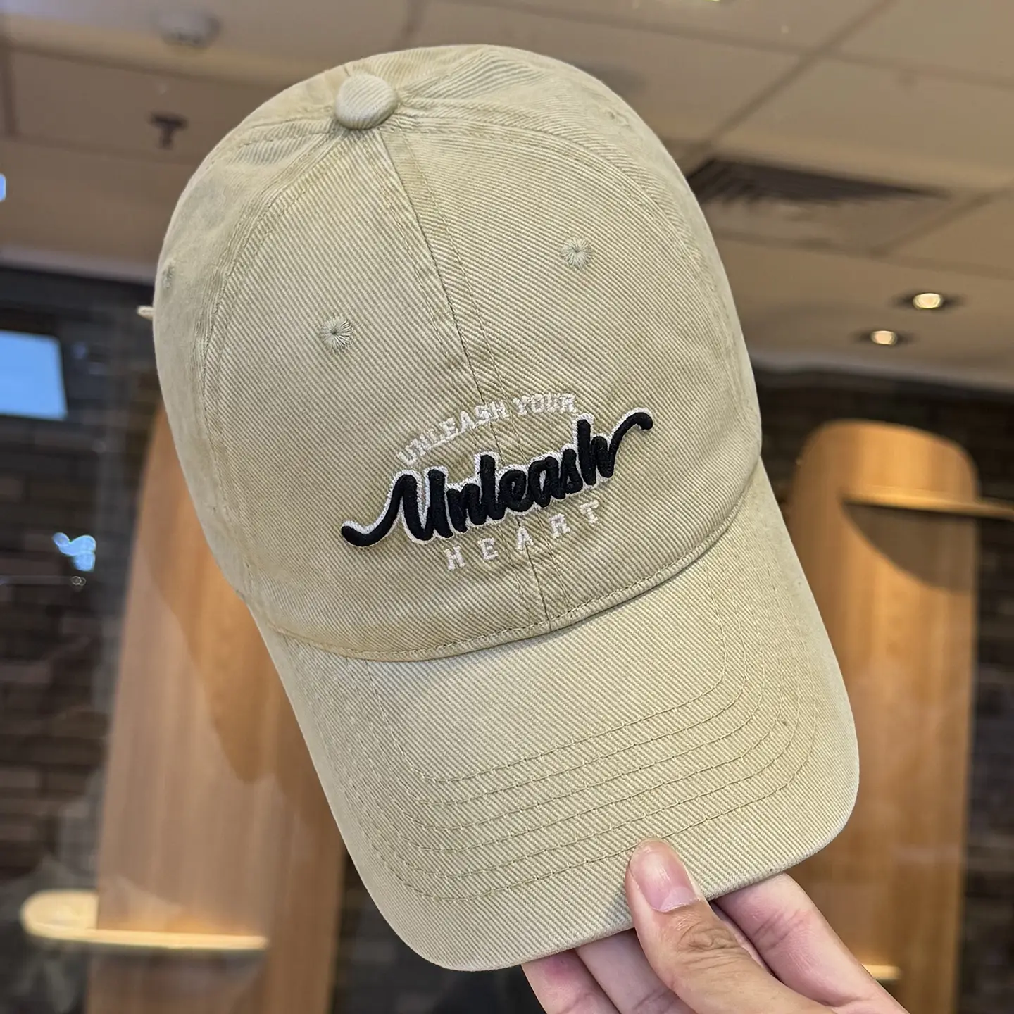 Women Letter Embroidered Baseball Cap Beige Wide Bristle - Image 4