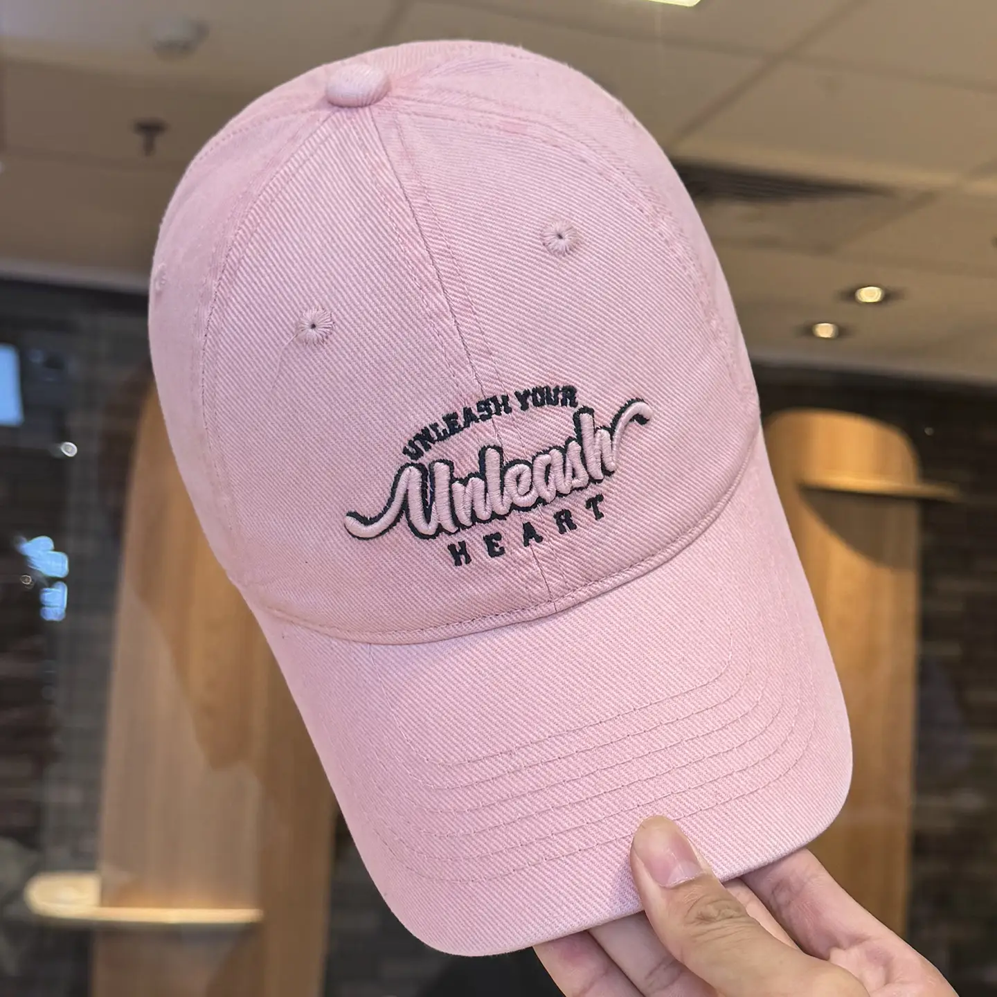 Women Letter Embroidered Baseball Cap Beige Wide Bristle - Image 7