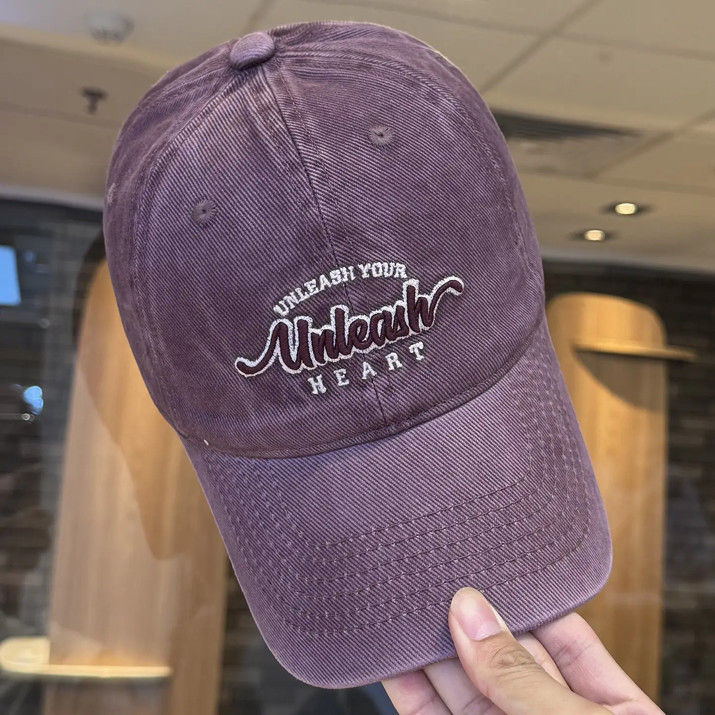 Women Letter Embroidered Baseball Cap Beige Wide Bristle - Image 8