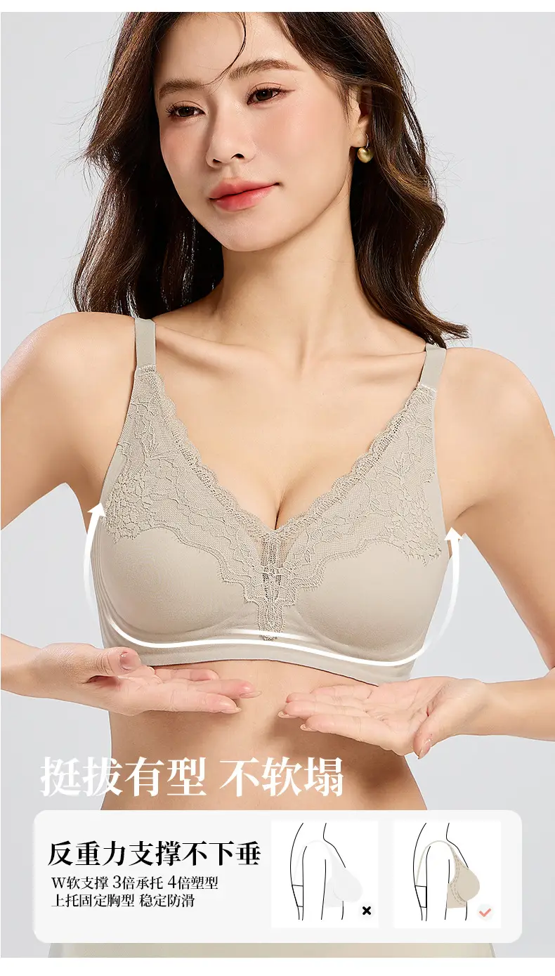 Autumn and Winter New Liquid Foundation Nude Seamless Intimates Women's Jelly Soft Support No Rims Super Soft Thin Bra Lace — feature 3