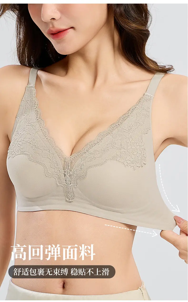 Autumn and Winter New Liquid Foundation Nude Seamless Intimates Women's Jelly Soft Support No Rims Super Soft Thin Bra Lace — feature 9